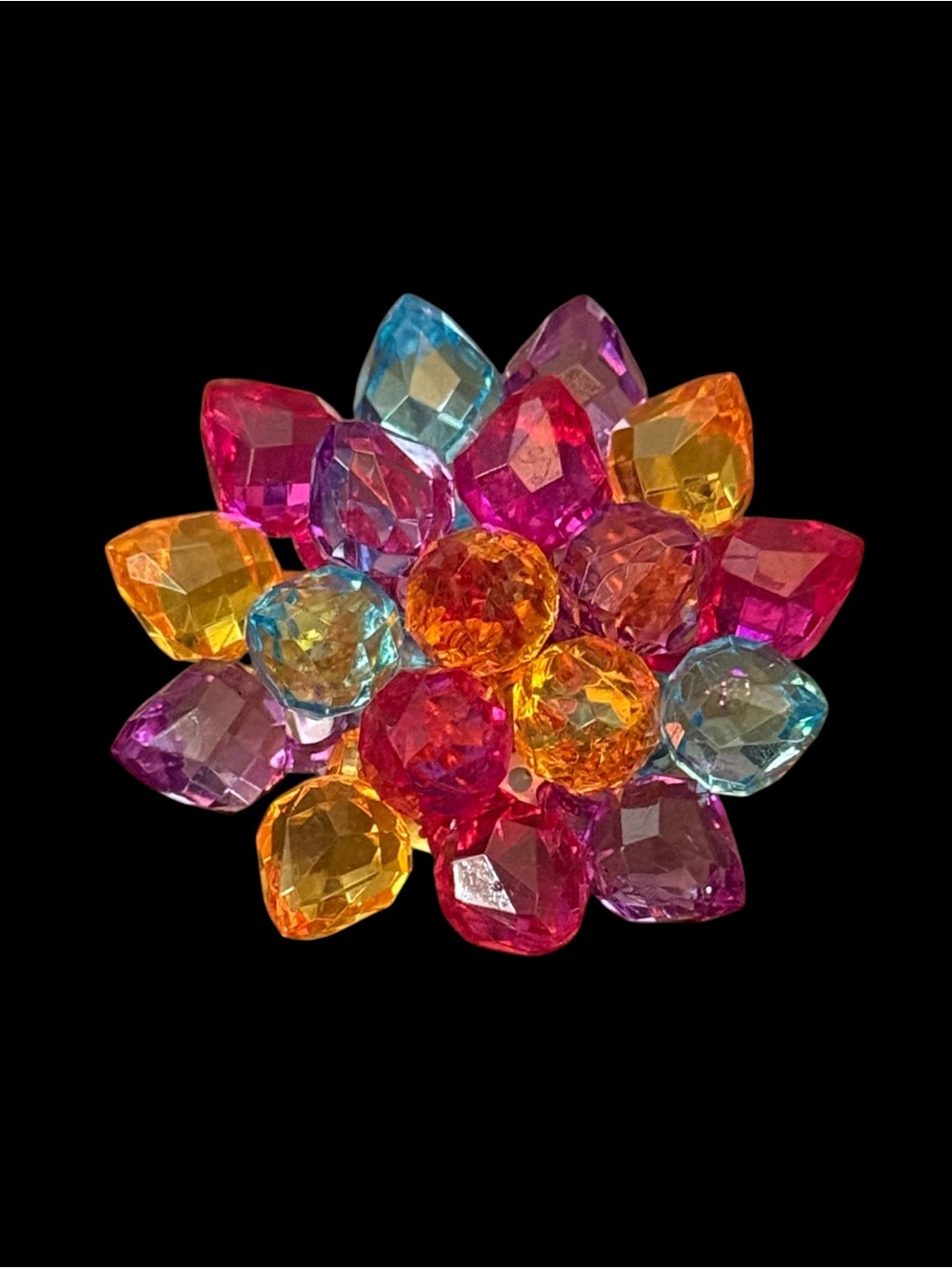Vintage vibrant multicolor faceted cluster bead flower statement ring
